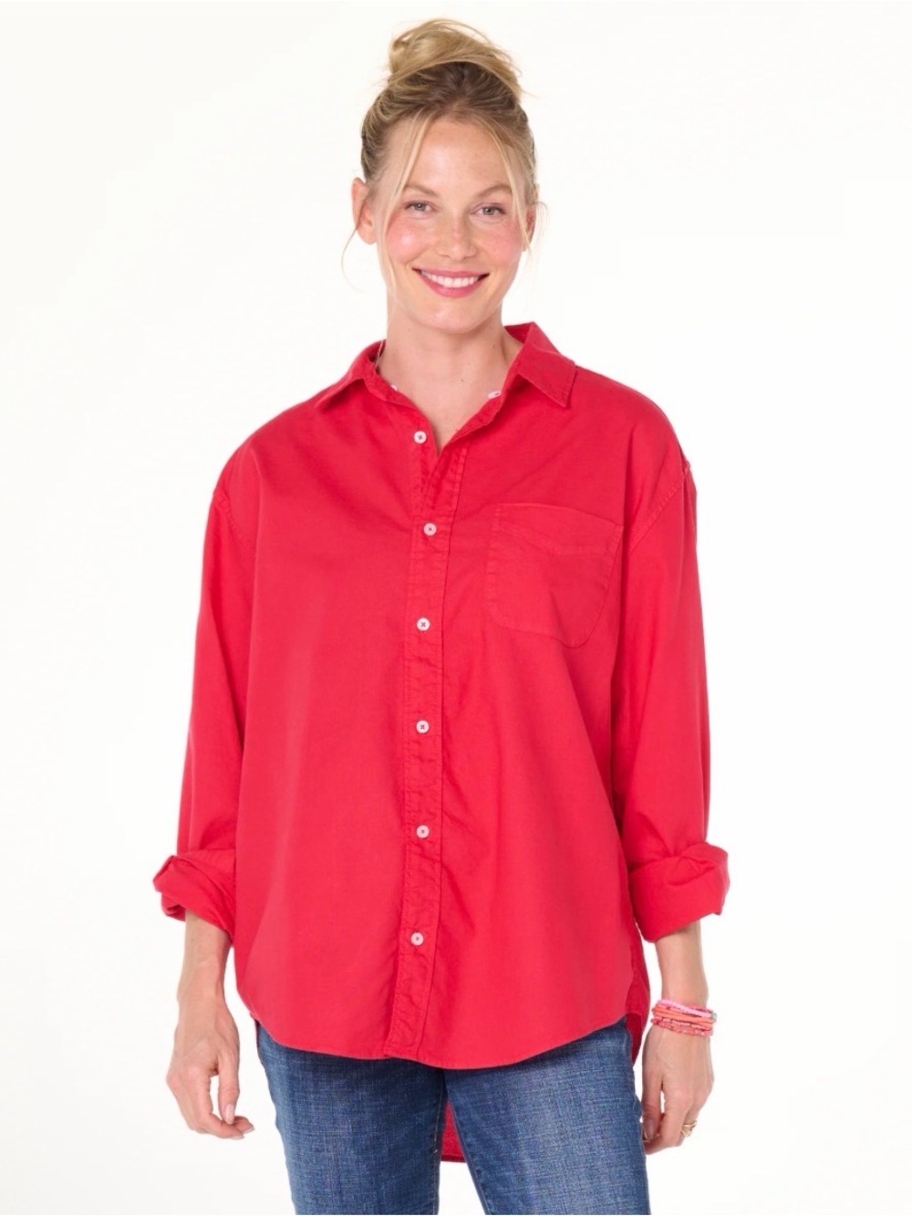 NWOT Sundry for Evereve Sundry Red Lightweight Button-Up Shirt Size 2